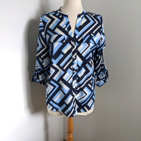 Nwot Calvin Klein Camp Button Down Shirt in Mod Print Geometric Pattern M - Picture 4 of 16